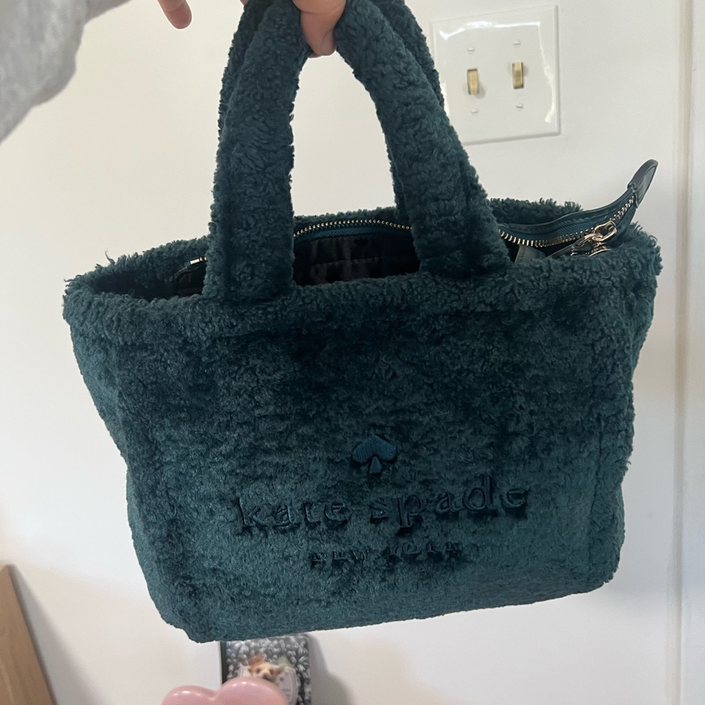 Kate Spade Dark Green Faux Fur Tote